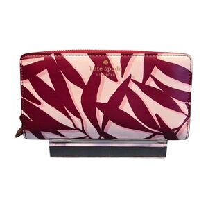 KATE SPADE Jana Large Continental Wallet Maroon Leaf Pattern
